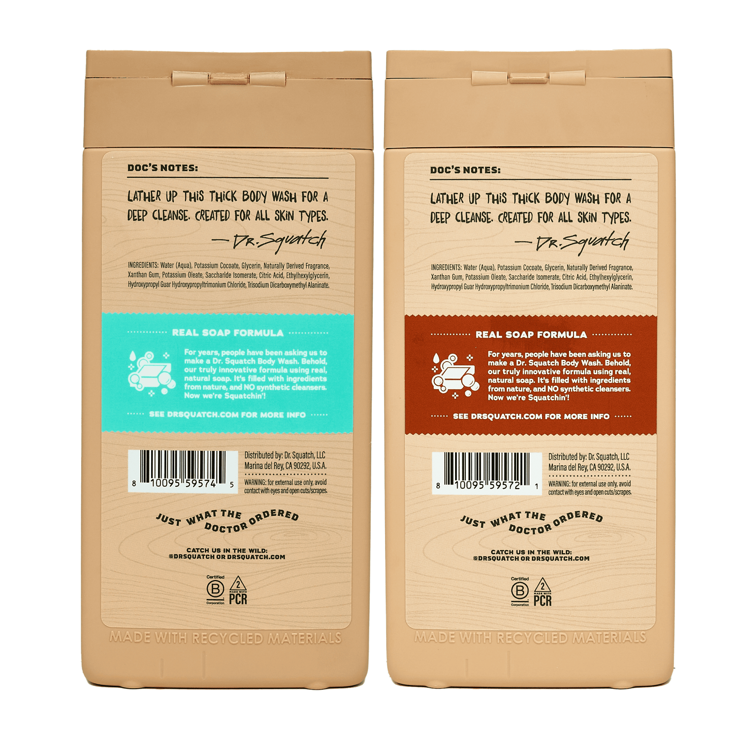 Natural Body Wash for Men - Non-Exfoliating - Coconut Castaway + Wood Barrel Bourbon