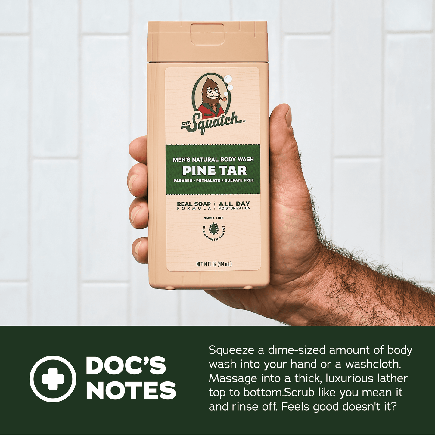 Natural Body Wash for Men - Non-Exfoliating - Pine Tar + Wood Barrel Bourbon