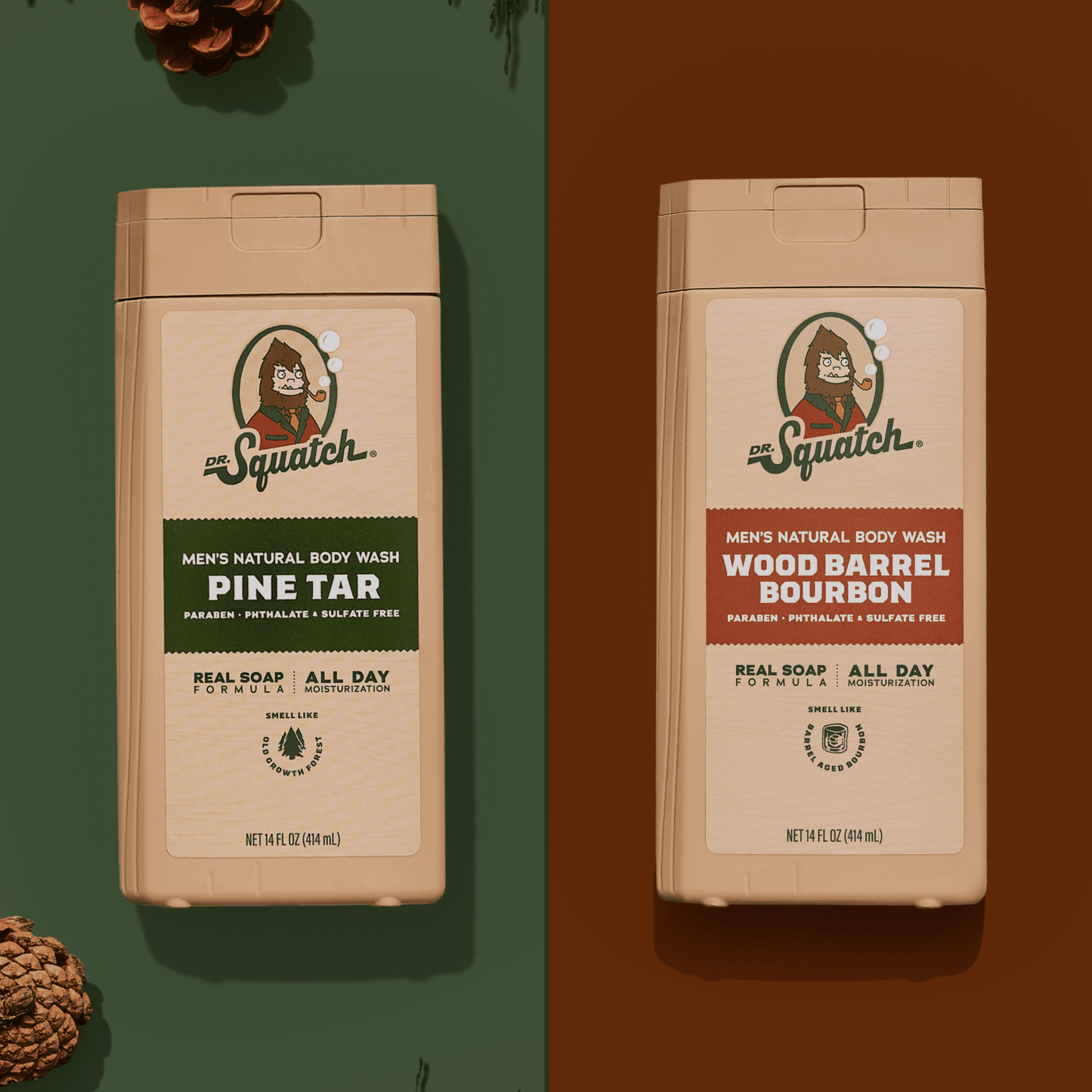Natural Body Wash for Men - Non-Exfoliating - Pine Tar + Wood Barrel Bourbon