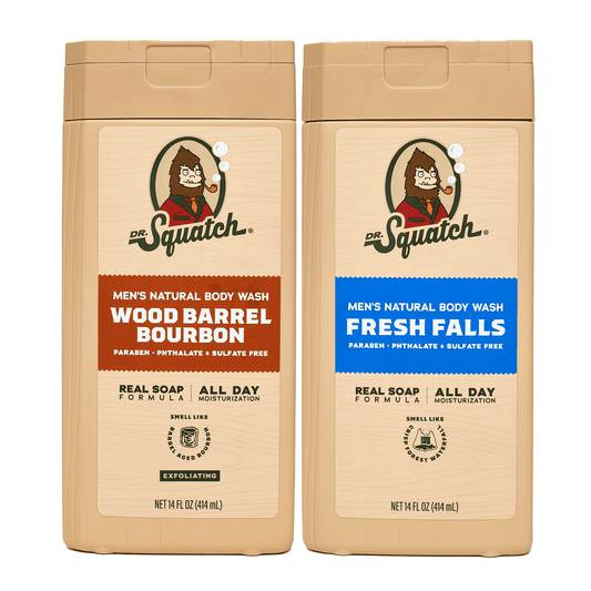 Natural Body Wash for Men - Exfoliating and Non-Exfoliating - Wood Barrel Bourbon + Fresh Falls