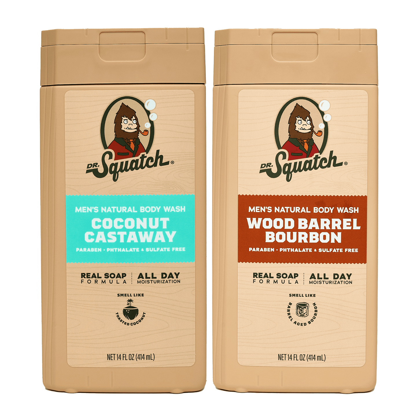 Natural Body Wash for Men - Non-Exfoliating - Coconut Castaway + Wood Barrel Bourbon