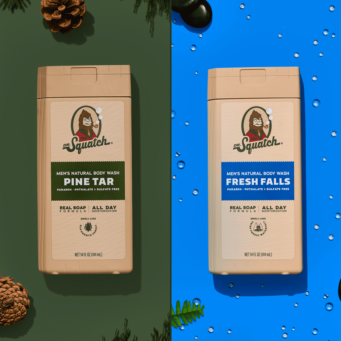 Natural Body Wash for Men - Exfoliating and Non-Exfoliating - Pine Tar + Fresh Falls